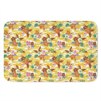 Yellow Camo And Hibiscus Flower Print Indoor Door Mat