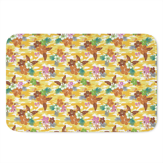 Yellow Camo And Hibiscus Flower Print Indoor Door Mat