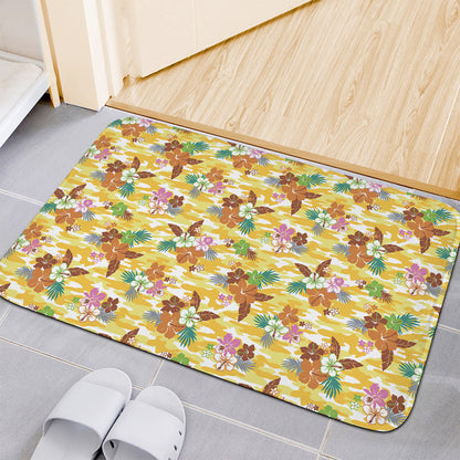 Yellow Camo And Hibiscus Flower Print Indoor Door Mat
