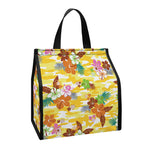 Yellow Camo And Hibiscus Flower Print Insulated Lunch Tote