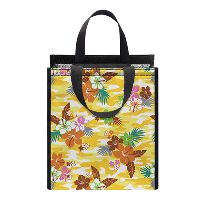 Yellow Camo And Hibiscus Flower Print Insulated Lunch Tote