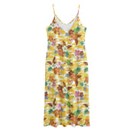 Yellow Camo And Hibiscus Flower Print Jersey Midi Cami Dress