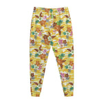 Yellow Camo And Hibiscus Flower Print Jogger Pants