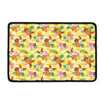 Yellow Camo And Hibiscus Flower Print Kitchen Mat