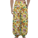 Yellow Camo And Hibiscus Flower Print Lantern Pants