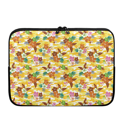 Yellow Camo And Hibiscus Flower Print Laptop Sleeve