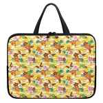 Yellow Camo And Hibiscus Flower Print Laptop Sleeve With Handle
