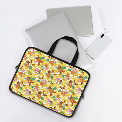 Yellow Camo And Hibiscus Flower Print Laptop Sleeve With Handle