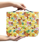 Yellow Camo And Hibiscus Flower Print Leather Bible Cover
