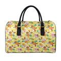 Yellow Camo And Hibiscus Flower Print Leather Duffel Bag