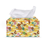 Yellow Camo And Hibiscus Flower Print Leather Tissue Box Cover