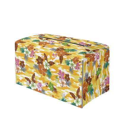 Yellow Camo And Hibiscus Flower Print Leather Tissue Box Cover