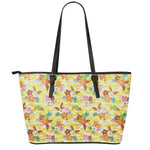 Yellow Camo And Hibiscus Flower Print Leather Tote Bag
