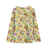 Yellow Camo And Hibiscus Flower Print Long Sleeve Short Coat