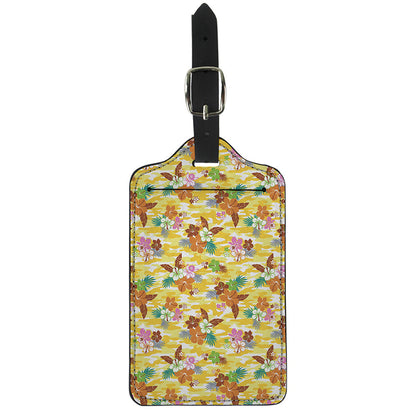 Yellow Camo And Hibiscus Flower Print Luggage Tag