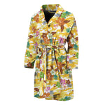 Yellow Camo And Hibiscus Flower Print Men's Bathrobe