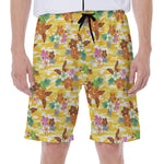 Yellow Camo And Hibiscus Flower Print Men's Beach Shorts