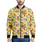 Yellow Camo And Hibiscus Flower Print Men's Bomber Jacket