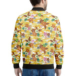 Yellow Camo And Hibiscus Flower Print Men's Bomber Jacket