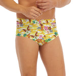 Yellow Camo And Hibiscus Flower Print Men's Briefs