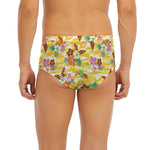 Yellow Camo And Hibiscus Flower Print Men's Briefs