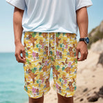 Yellow Camo And Hibiscus Flower Print Men's Cargo Shorts