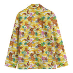 Yellow Camo And Hibiscus Flower Print Men's Cotton Blazer
