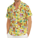 Yellow Camo And Hibiscus Flower Print Men's Deep V-Neck Shirt
