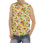 Yellow Camo And Hibiscus Flower Print Men's Fitness Tank Top