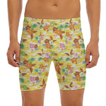 Yellow Camo And Hibiscus Flower Print Men's Long Boxer Briefs