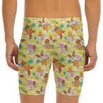 Yellow Camo And Hibiscus Flower Print Men's Long Boxer Briefs