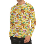 Yellow Camo And Hibiscus Flower Print Men's Long Sleeve Rash Guard