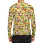 Yellow Camo And Hibiscus Flower Print Men's Long Sleeve Rash Guard