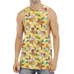 Yellow Camo And Hibiscus Flower Print Men's Muscle Tank Top