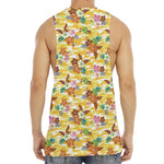 Yellow Camo And Hibiscus Flower Print Men's Muscle Tank Top