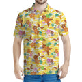 Yellow Camo And Hibiscus Flower Print Men's Polo Shirt