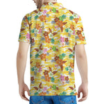 Yellow Camo And Hibiscus Flower Print Men's Polo Shirt