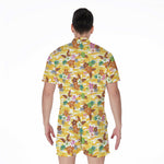 Yellow Camo And Hibiscus Flower Print Men's Rompers