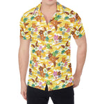 Yellow Camo And Hibiscus Flower Print Men's Shirt
