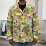 Yellow Camo And Hibiscus Flower Print Men's Shirt Jacket