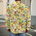 Yellow Camo And Hibiscus Flower Print Men's Shirt Jacket