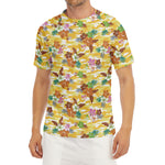 Yellow Camo And Hibiscus Flower Print Men's Short Sleeve Rash Guard