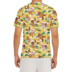 Yellow Camo And Hibiscus Flower Print Men's Short Sleeve Rash Guard