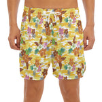 Yellow Camo And Hibiscus Flower Print Men's Split Running Shorts