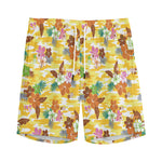 Yellow Camo And Hibiscus Flower Print Men's Sports Shorts