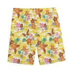 Yellow Camo And Hibiscus Flower Print Men's Sports Shorts