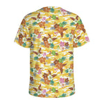 Yellow Camo And Hibiscus Flower Print Men's Sports T-Shirt