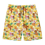 Yellow Camo And Hibiscus Flower Print Men's Swim Trunks