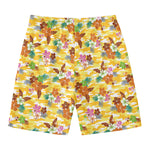 Yellow Camo And Hibiscus Flower Print Men's Swim Trunks