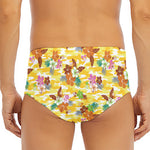 Yellow Camo And Hibiscus Flower Print Men's Triangle Swim Briefs